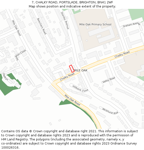 7, CHALKY ROAD, PORTSLADE, BRIGHTON, BN41 2WF: Location map and indicative extent of plot