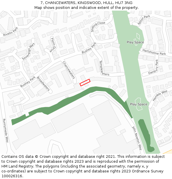 7, CHANCEWATERS, KINGSWOOD, HULL, HU7 3NG: Location map and indicative extent of plot