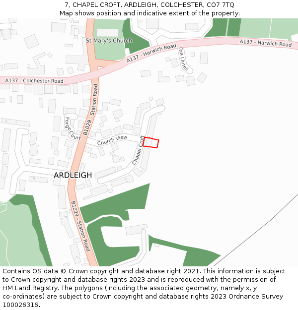 7, CHAPEL CROFT, ARDLEIGH, COLCHESTER, CO7 7TQ: Location map and indicative extent of plot