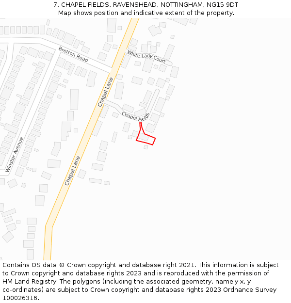 7, CHAPEL FIELDS, RAVENSHEAD, NOTTINGHAM, NG15 9DT: Location map and indicative extent of plot
