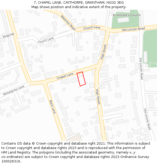 7, CHAPEL LANE, CAYTHORPE, GRANTHAM, NG32 3EG: Location map and indicative extent of plot