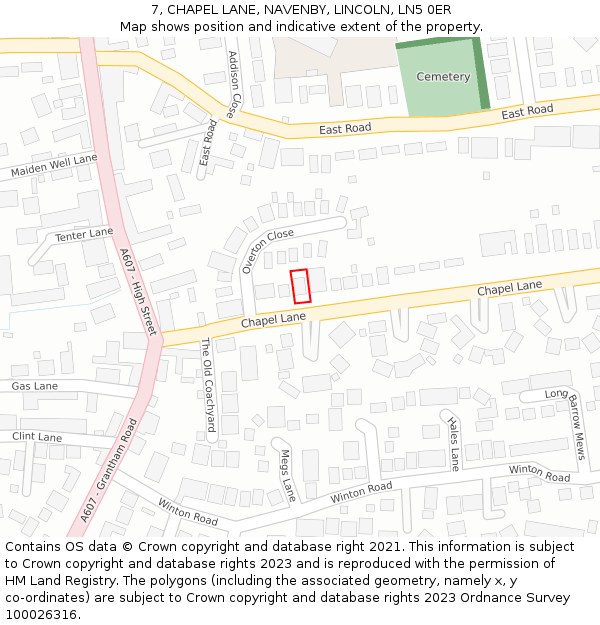 7, CHAPEL LANE, NAVENBY, LINCOLN, LN5 0ER: Location map and indicative extent of plot