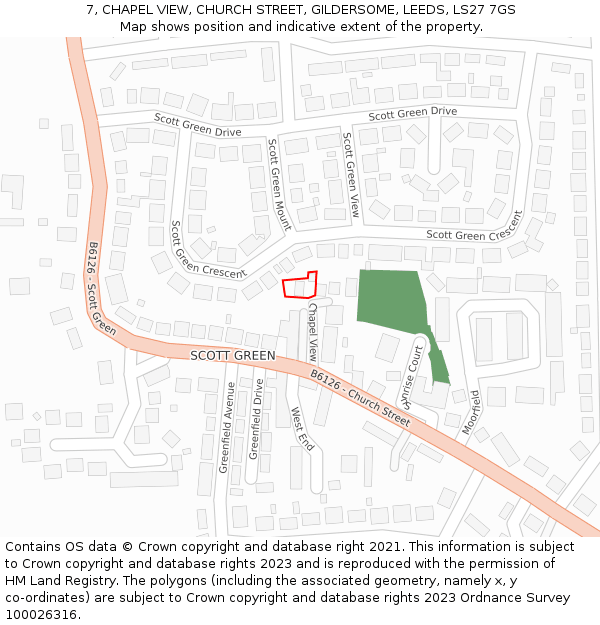 7, CHAPEL VIEW, CHURCH STREET, GILDERSOME, LEEDS, LS27 7GS: Location map and indicative extent of plot