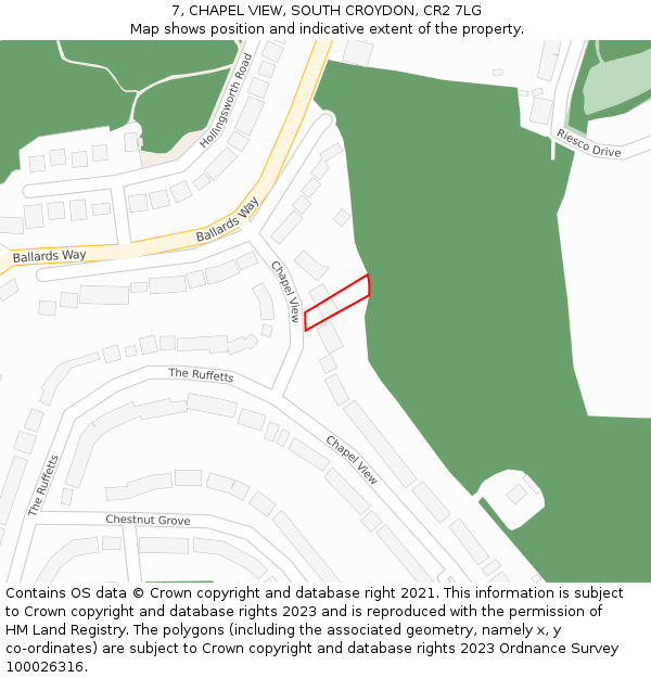 7, CHAPEL VIEW, SOUTH CROYDON, CR2 7LG: Location map and indicative extent of plot