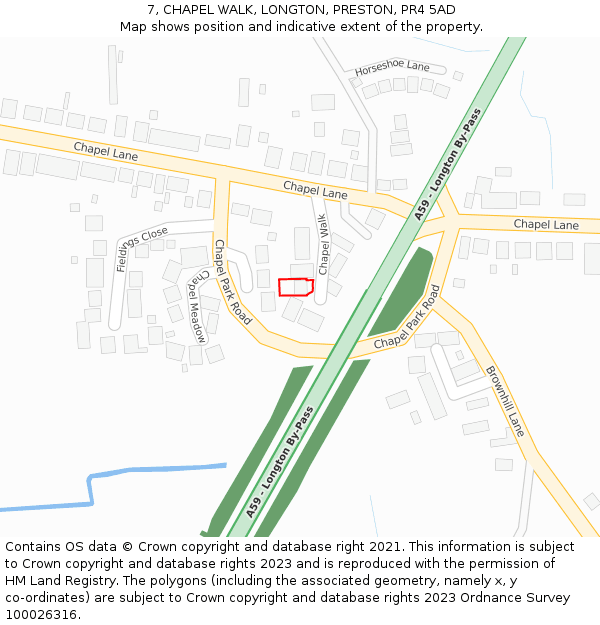 7, CHAPEL WALK, LONGTON, PRESTON, PR4 5AD: Location map and indicative extent of plot