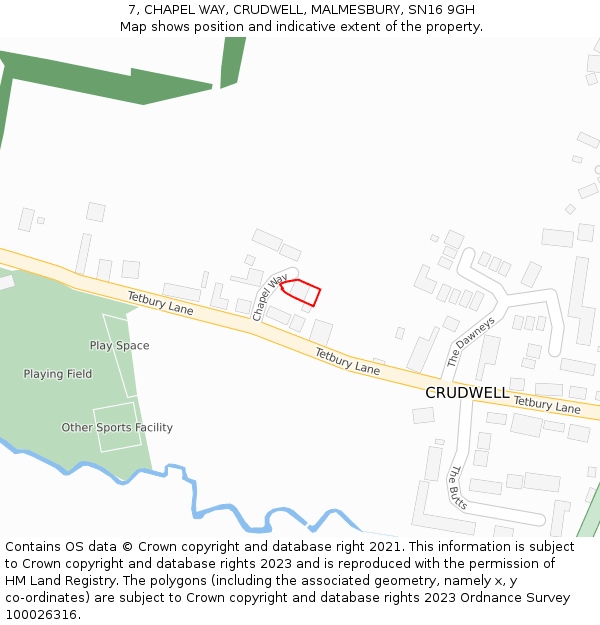 7, CHAPEL WAY, CRUDWELL, MALMESBURY, SN16 9GH: Location map and indicative extent of plot