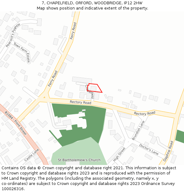 7, CHAPELFIELD, ORFORD, WOODBRIDGE, IP12 2HW: Location map and indicative extent of plot