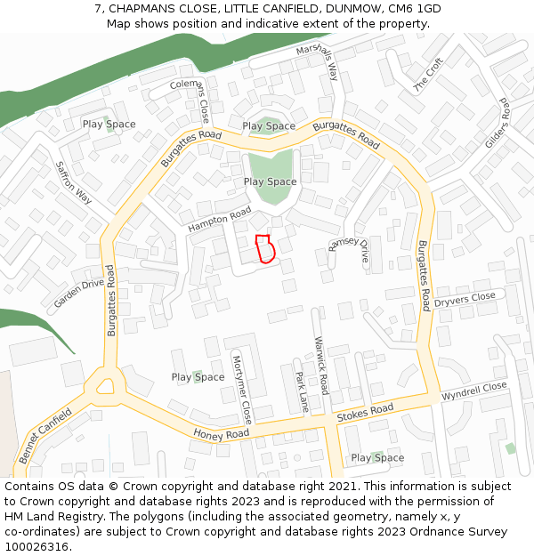 7, CHAPMANS CLOSE, LITTLE CANFIELD, DUNMOW, CM6 1GD: Location map and indicative extent of plot