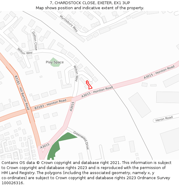 7, CHARDSTOCK CLOSE, EXETER, EX1 3UP: Location map and indicative extent of plot