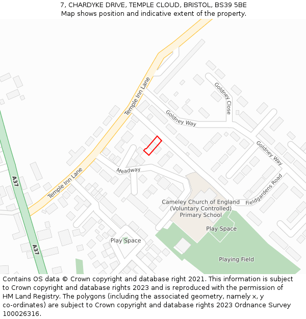 7, CHARDYKE DRIVE, TEMPLE CLOUD, BRISTOL, BS39 5BE: Location map and indicative extent of plot