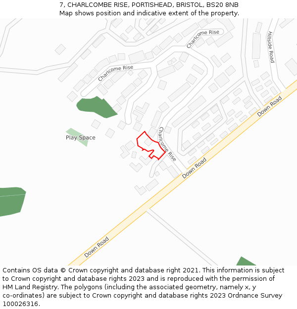 7, CHARLCOMBE RISE, PORTISHEAD, BRISTOL, BS20 8NB: Location map and indicative extent of plot