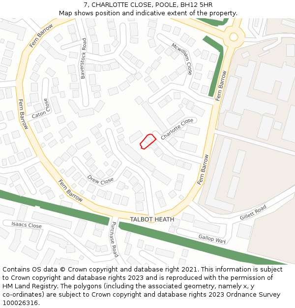 7, CHARLOTTE CLOSE, POOLE, BH12 5HR: Location map and indicative extent of plot