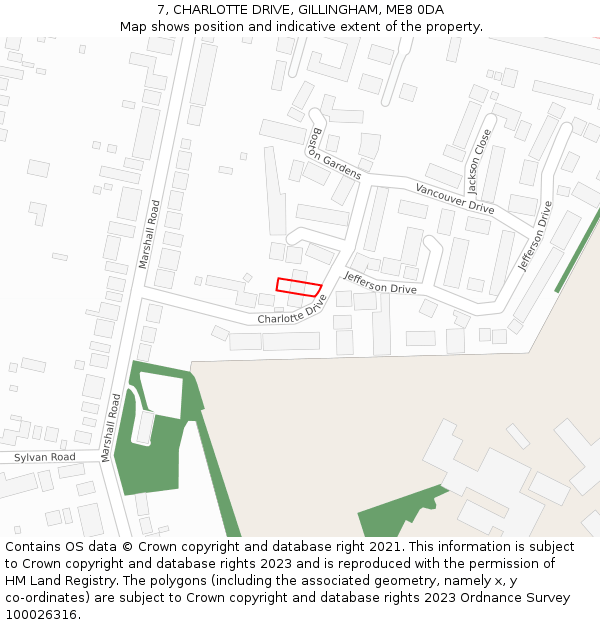 7, CHARLOTTE DRIVE, GILLINGHAM, ME8 0DA: Location map and indicative extent of plot