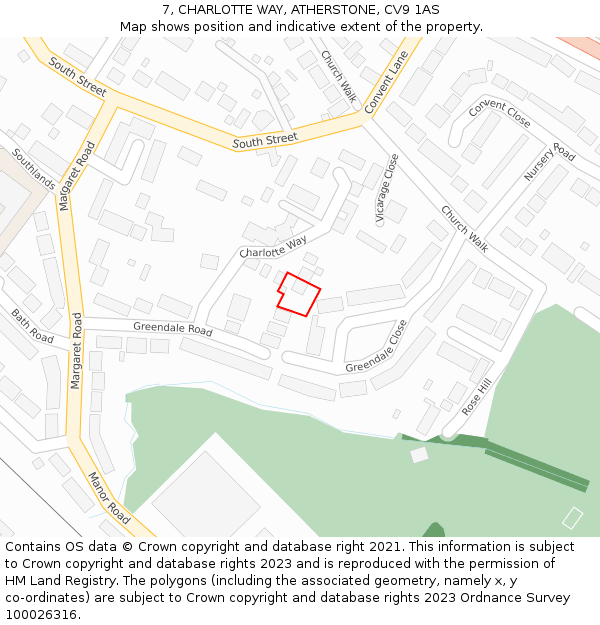 7, CHARLOTTE WAY, ATHERSTONE, CV9 1AS: Location map and indicative extent of plot