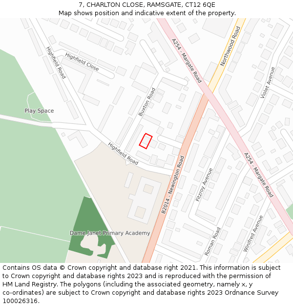 7, CHARLTON CLOSE, RAMSGATE, CT12 6QE: Location map and indicative extent of plot