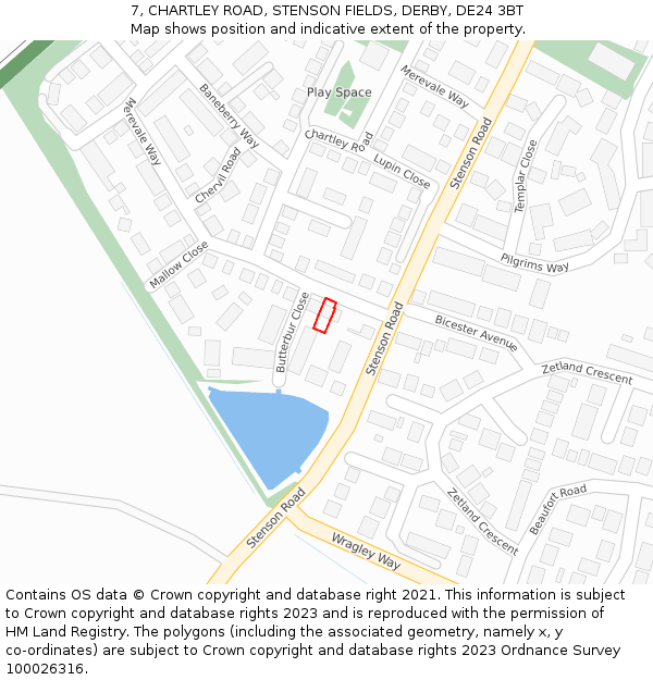 7, CHARTLEY ROAD, STENSON FIELDS, DERBY, DE24 3BT: Location map and indicative extent of plot