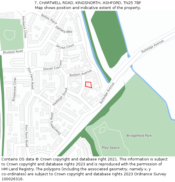 7, CHARTWELL ROAD, KINGSNORTH, ASHFORD, TN25 7BF: Location map and indicative extent of plot