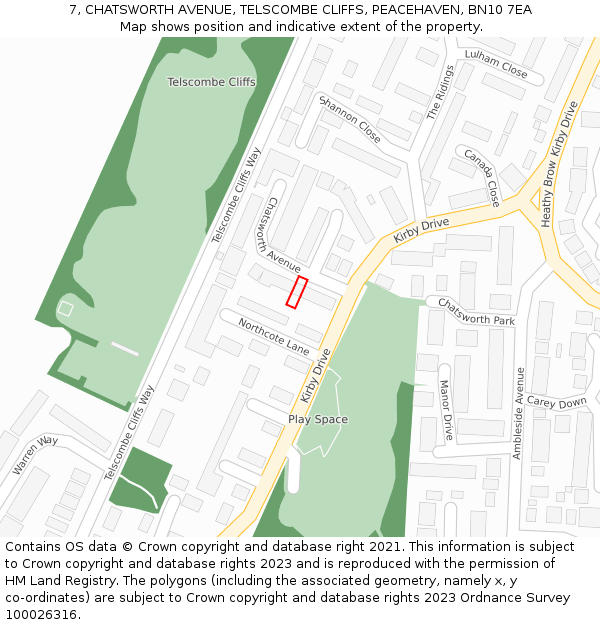 7, CHATSWORTH AVENUE, TELSCOMBE CLIFFS, PEACEHAVEN, BN10 7EA: Location map and indicative extent of plot