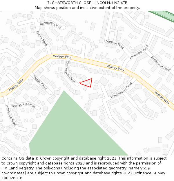 7, CHATSWORTH CLOSE, LINCOLN, LN2 4TR: Location map and indicative extent of plot