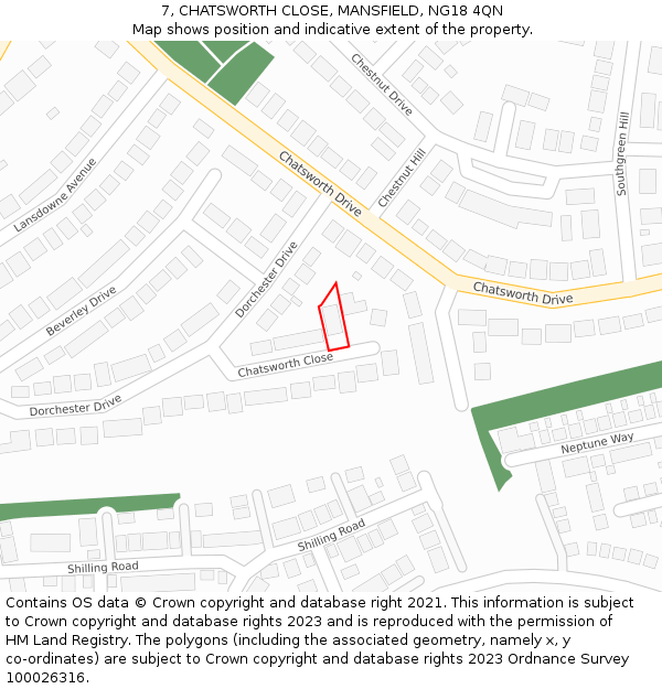 7, CHATSWORTH CLOSE, MANSFIELD, NG18 4QN: Location map and indicative extent of plot