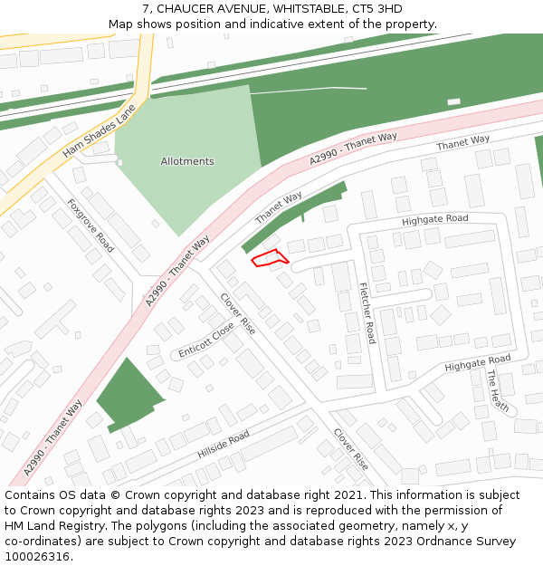 7, CHAUCER AVENUE, WHITSTABLE, CT5 3HD: Location map and indicative extent of plot