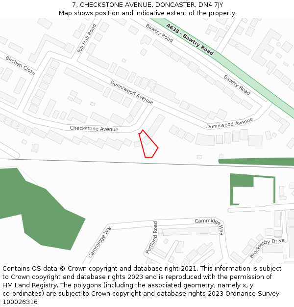 7, CHECKSTONE AVENUE, DONCASTER, DN4 7JY: Location map and indicative extent of plot