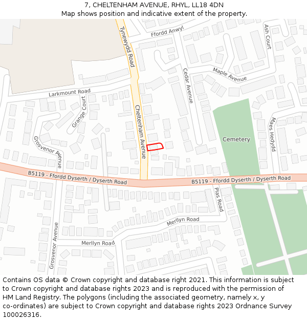 7, CHELTENHAM AVENUE, RHYL, LL18 4DN: Location map and indicative extent of plot