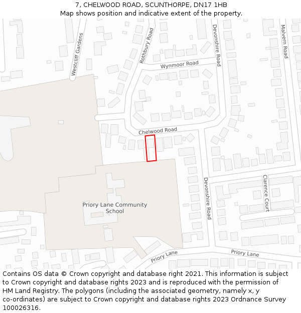 7, CHELWOOD ROAD, SCUNTHORPE, DN17 1HB: Location map and indicative extent of plot