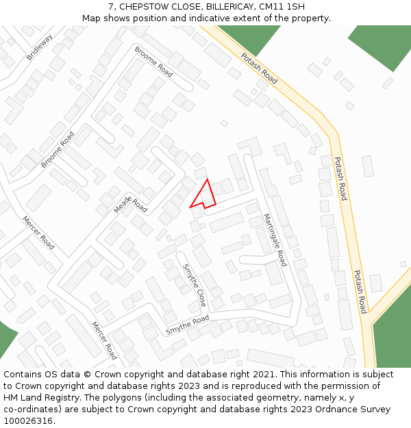 7, CHEPSTOW CLOSE, BILLERICAY, CM11 1SH: Location map and indicative extent of plot