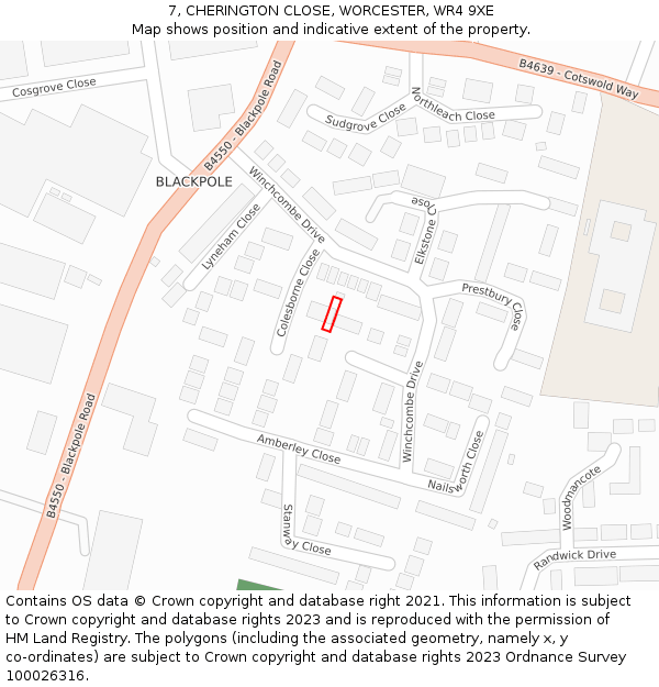 7, CHERINGTON CLOSE, WORCESTER, WR4 9XE: Location map and indicative extent of plot