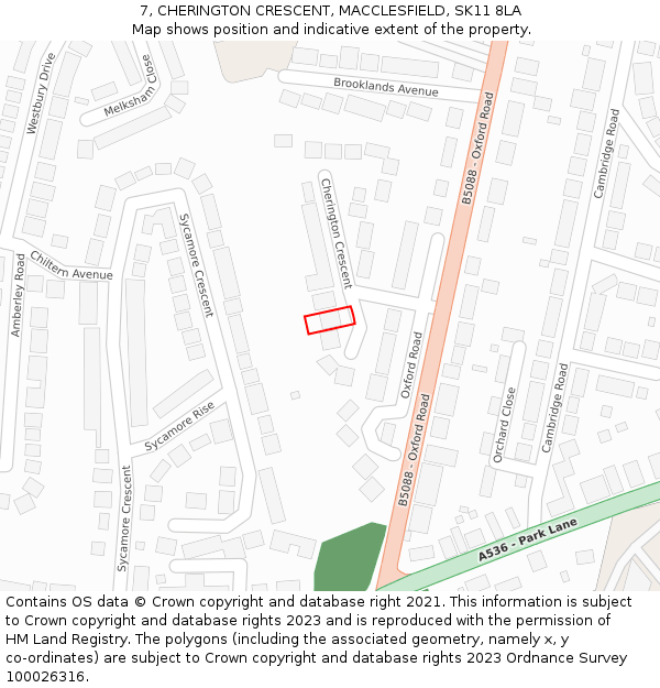 7, CHERINGTON CRESCENT, MACCLESFIELD, SK11 8LA: Location map and indicative extent of plot