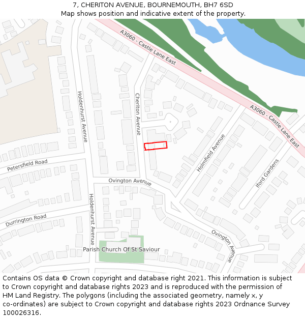 7, CHERITON AVENUE, BOURNEMOUTH, BH7 6SD: Location map and indicative extent of plot