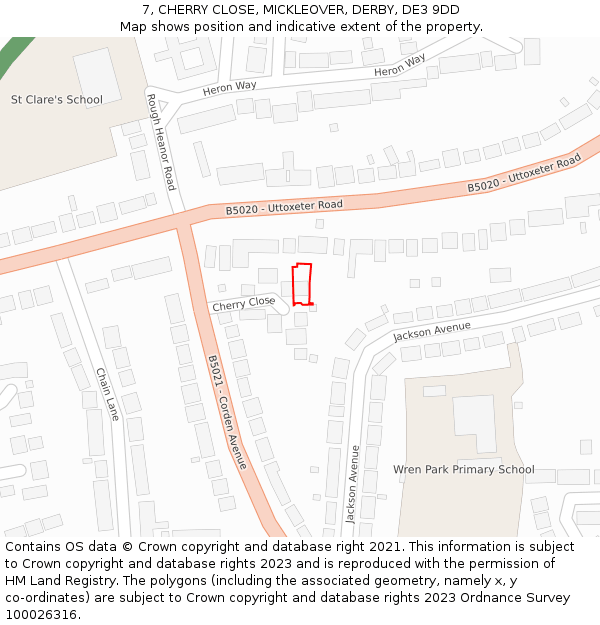 7, CHERRY CLOSE, MICKLEOVER, DERBY, DE3 9DD: Location map and indicative extent of plot