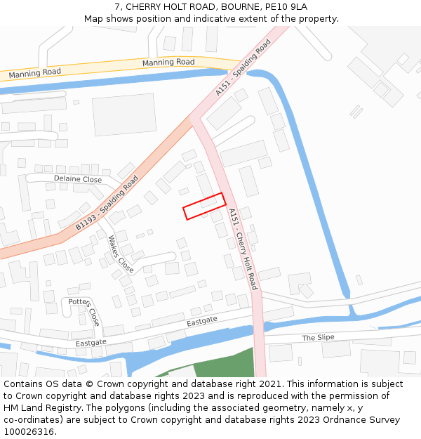 7, CHERRY HOLT ROAD, BOURNE, PE10 9LA: Location map and indicative extent of plot