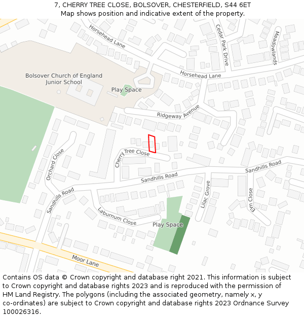 7, CHERRY TREE CLOSE, BOLSOVER, CHESTERFIELD, S44 6ET: Location map and indicative extent of plot