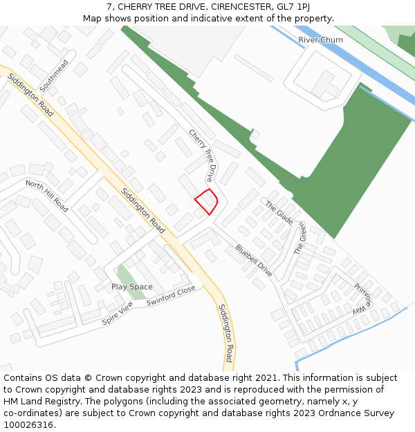 7, CHERRY TREE DRIVE, CIRENCESTER, GL7 1PJ: Location map and indicative extent of plot