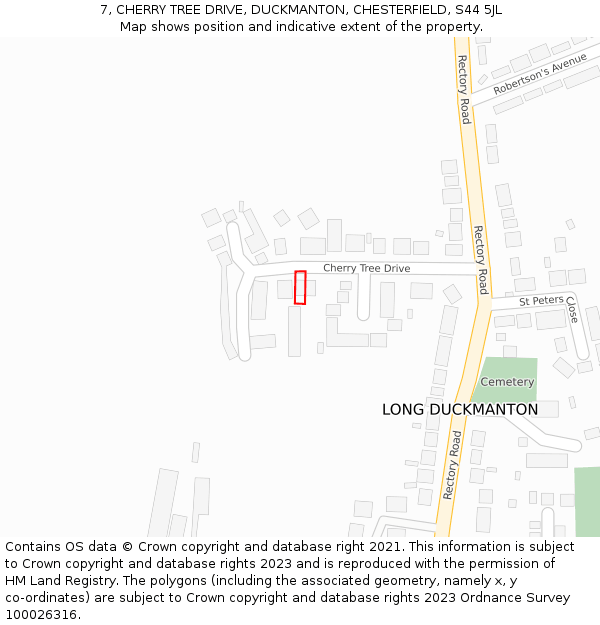 7, CHERRY TREE DRIVE, DUCKMANTON, CHESTERFIELD, S44 5JL: Location map and indicative extent of plot