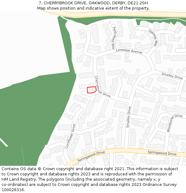 7, CHERRYBROOK DRIVE, OAKWOOD, DERBY, DE21 2SH: Location map and indicative extent of plot