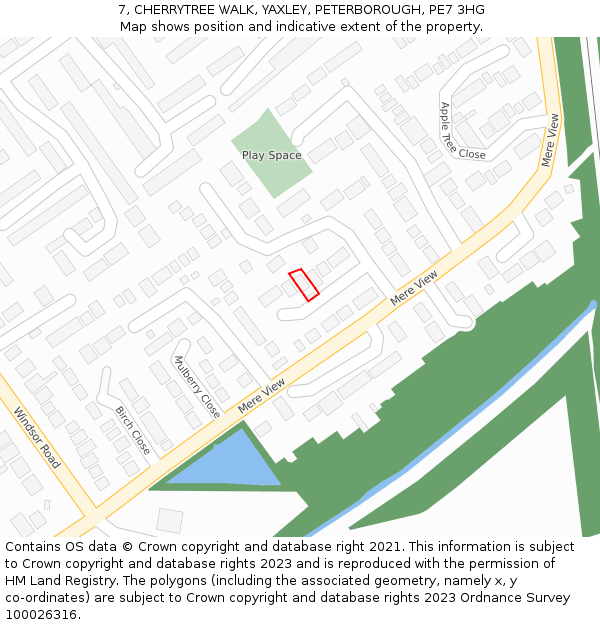 7, CHERRYTREE WALK, YAXLEY, PETERBOROUGH, PE7 3HG: Location map and indicative extent of plot