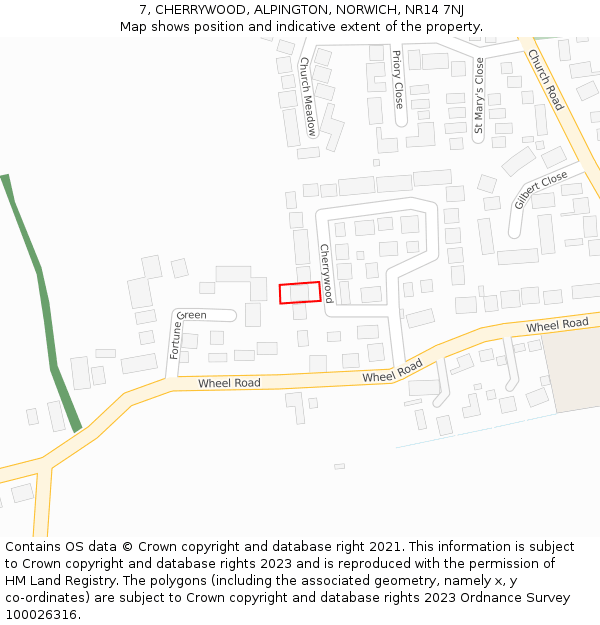 7, CHERRYWOOD, ALPINGTON, NORWICH, NR14 7NJ: Location map and indicative extent of plot