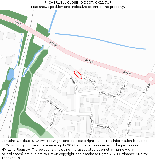 7, CHERWELL CLOSE, DIDCOT, OX11 7UF: Location map and indicative extent of plot