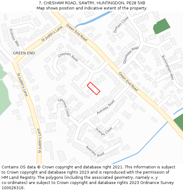 7, CHESHAM ROAD, SAWTRY, HUNTINGDON, PE28 5XB: Location map and indicative extent of plot