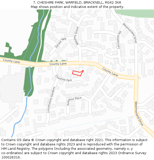 7, CHESHIRE PARK, WARFIELD, BRACKNELL, RG42 3XA: Location map and indicative extent of plot