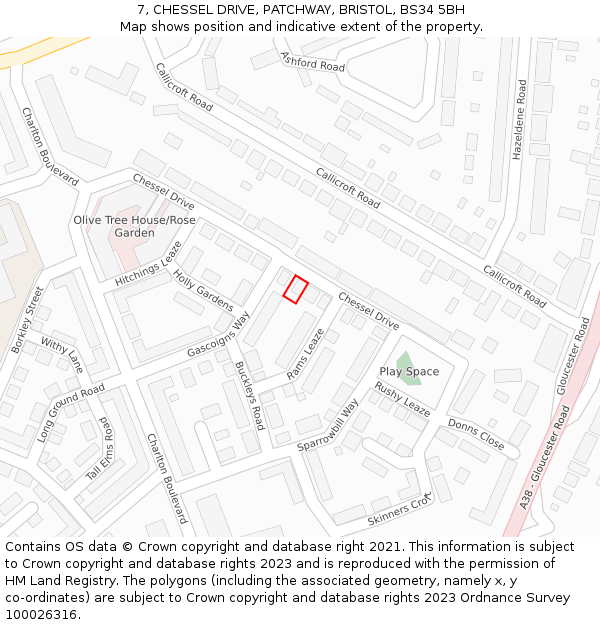 7, CHESSEL DRIVE, PATCHWAY, BRISTOL, BS34 5BH: Location map and indicative extent of plot