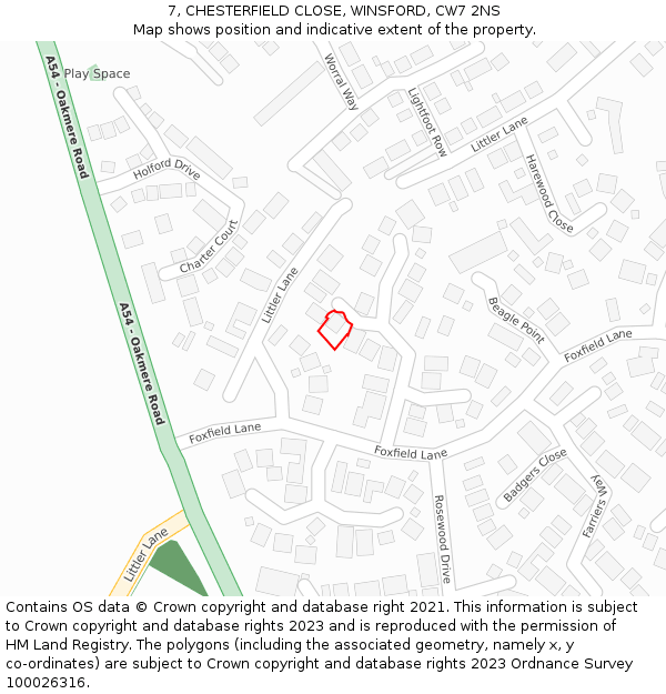 7, CHESTERFIELD CLOSE, WINSFORD, CW7 2NS: Location map and indicative extent of plot