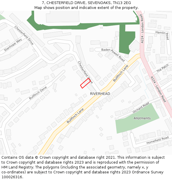 7, CHESTERFIELD DRIVE, SEVENOAKS, TN13 2EG: Location map and indicative extent of plot