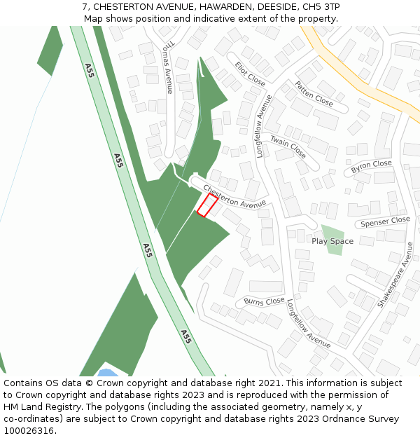 7, CHESTERTON AVENUE, HAWARDEN, DEESIDE, CH5 3TP: Location map and indicative extent of plot