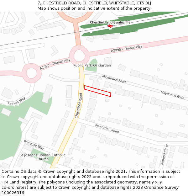 7, CHESTFIELD ROAD, CHESTFIELD, WHITSTABLE, CT5 3LJ: Location map and indicative extent of plot