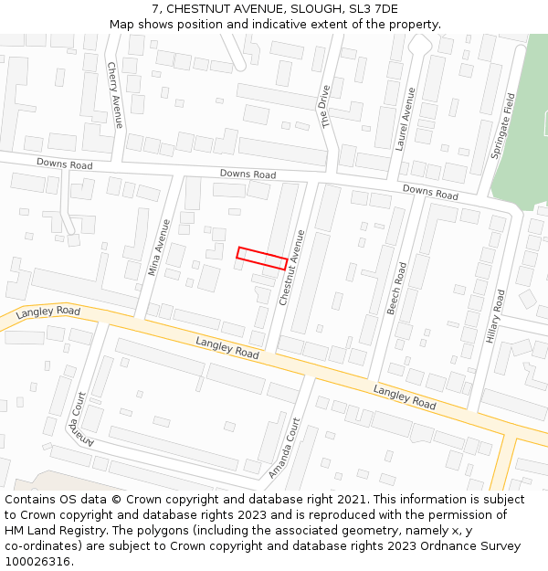 7, CHESTNUT AVENUE, SLOUGH, SL3 7DE: Location map and indicative extent of plot