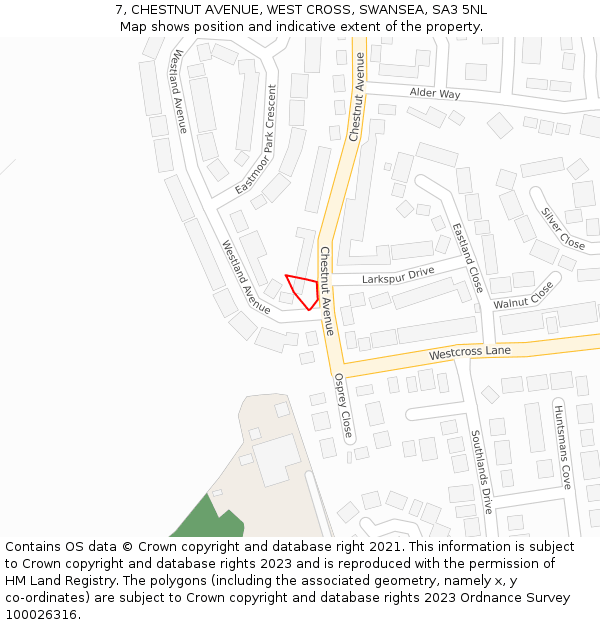 7, CHESTNUT AVENUE, WEST CROSS, SWANSEA, SA3 5NL: Location map and indicative extent of plot